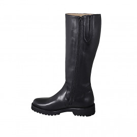 Woman's boot with elastic and zipper in black leather with heel 3 - Available sizes:  32, 33, 43, 44 2