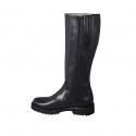 Woman's boot with elastic and zipper in black leather with heel 3 - Available sizes:  32, 33, 44
