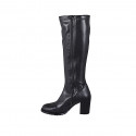 Woman's boot with zipper and rounded tip in black stretch leather heel 7 - Available sizes:  35, 44
