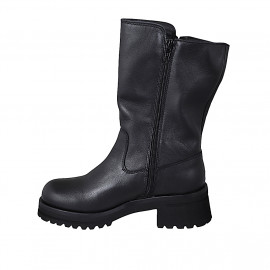 Stivale biker da donna con doppia cerniera in pelle nera tacco 5 - Misure disponibili: 33, 35, 42, 44, 45 2