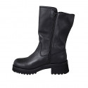 Stivale biker da donna con doppia cerniera in pelle nera tacco 5 - Misure disponibili: 33, 35, 42, 44, 45