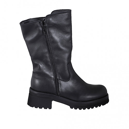 Stivale biker da donna con doppia cerniera in pelle nera tacco 5 - Misure disponibili: 33, 35, 42, 44, 45
