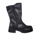 Bota biker para mujer con doble cremallera en piel negra y tacón 5 - Tallas disponibles:  33, 35, 42, 44, 45