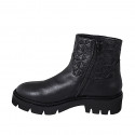 Woman's ankle boot in black leather with zipper and geometrical pattern heel 4 - Available sizes:  32, 33, 34, 35, 42, 43, 44, 45