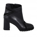 Woman's ankle boot with zipper in black leather, suede and patent leather heel 7 - Available sizes:  33, 35, 42, 43, 44, 45, 46