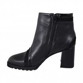 Botin para mujer con cremallera en piel, gamuza y charol negro tacon 7 - Tallas disponibles:  33, 35, 42, 43, 44, 45, 46 2