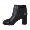 Woman's ankle boot with zipper in black leather, suede and patent leather heel 7 - Available sizes:  33, 35, 42, 43, 44, 45, 46