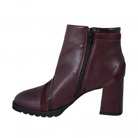 Stivaletto da donna con cerniera in pelle, camoscio e vernice bordeaux tacco 7 - Misure disponibili: 32, 35, 42, 43, 45 2
