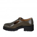 Scarpa accollata Mary Jane da donna con cinturino a T in pelle verde tacco 4 - Misure disponibili: 35, 42, 43, 44, 45, 46