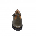 Scarpa accollata Mary Jane da donna con cinturino a T in pelle verde tacco 4 - Misure disponibili: 35, 42, 43, 44, 45, 46