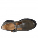 Scarpa accollata Mary Jane da donna con cinturino a T in pelle verde tacco 4 - Misure disponibili: 35, 42, 43, 44, 45, 46