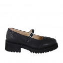 Women's Mary Jane pumps with wingtip in black leather and heel 4 - Available sizes:  35, 46