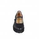 Women's Mary Jane pumps with wingtip in black leather and heel 4 - Available sizes:  35, 46