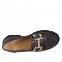 Mocassin avec accessoire d'or pour femmes en cuir marron talon 4 - Pointures disponibles:  35, 44, 45, 46