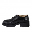 Zapato derby para mujer en charol negro con elasticos tacon 4 - Tallas disponibles:  35, 43, 44, 45, 46