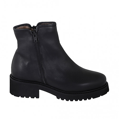 Bottines pour femmes en cuir noir avec fermetures éclair et doublure en fourrure talon 4 - Pointures disponibles:  43, 44, 45, 46