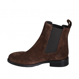 Woman's ankle boot in brown suede with elastic bands with heel 3 - Available sizes:  32, 35, 47 2