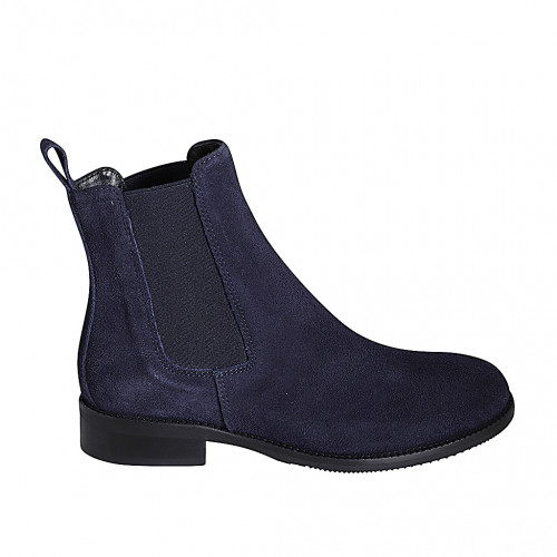 Woman's ankle boot with elastic bands in blue suede with heel 3 - Available sizes:  34, 35, 46