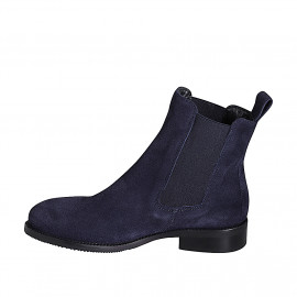 Woman's ankle boot with elastic bands in blue suede with heel 3 - Available sizes:  34, 35, 42, 46 2