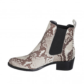 Stivaletto texano a punta da donna con elastici in pelle stampata beige e marrone tacco 4 - Misure disponibili: 32, 34, 35, 42, 43, 45, 46 2