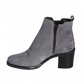 Bottines pour femmes avec fermeture éclair et elastique en daim gris talon 6 - Pointures disponibles:  32, 35, 46 2
