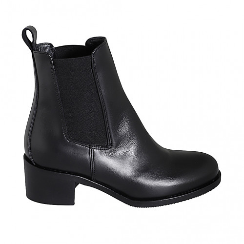 Bottines pour femmes avec elastiques en cuir noir et talon 5 - Pointures disponibles:  32, 45