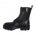 Botin para mujer con cordones, puntera y cremallera en piel imprimida negra tacon 4 - Tallas disponibles:  32, 35, 42, 44