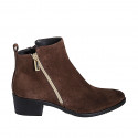 Woman's pointy ankle boot with zippers in brown suede heel 4 - Available sizes:  42