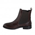 Woman's ankle boot in brown leather with elastic bands and wingtip heel 3 - Available sizes:  33, 46, 47