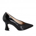 Decolté a punta con scollo a V da donna in vernice nera tacco 7 - Misure disponibili: 35, 43