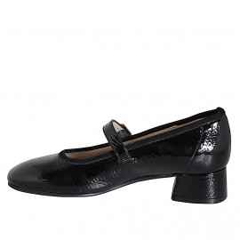 Woman's Mary Jane with rounded tip in black patent leather heel 3 - Available sizes:  32, 33, 42, 46 2
