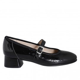 Mary Jane para mujer con punta redonda en charol negro tacon 3 - Tallas disponibles:  32, 33, 42, 46