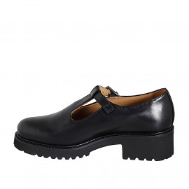 Zapato Mary Jane con cinturon charleston para mujer en piel negra tacon 4 - Tallas disponibles:  35 2