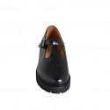Woman's highfronted Mary Jane shoe with T-strap in black leather heel 4 - Available sizes:  35