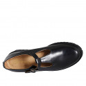 Zapato Mary Jane con cinturon charleston para mujer en piel negra tacon 4 - Tallas disponibles:  35