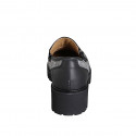 Woman's loafer shoes with accessory in black leather and grey Prince of Wales fabric heel 4 - Available sizes:  35, 44