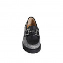 Mocassino da donna con accessorio in pelle nera e tessuto principe di Galles grigio tacco 4 - Misure disponibili: 35, 44