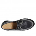 Mocasines para mujer con accesorio en piel negra y tela principe di Gales gris tacon 4 - Tallas disponibles:  35, 44