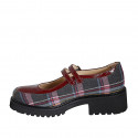Woman's Mary Jane pump with straps in multicolored tartan fabric and maroon patent leather heel 4 - Available sizes:  35, 42, 46