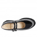 Escarpin Mary Jane pour femmes avec courroies en cuir verni noir et tissu Prince de Galles gris talon 4 - Pointures disponibles:  35, 42, 43, 44