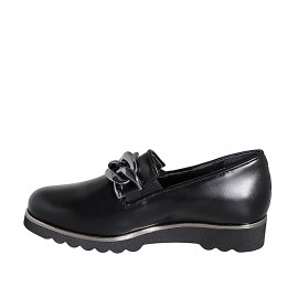 Zapato cerrado para mujer con elasticos, cadena y plantilla extraible en piel negra cuña 3 - Tallas disponibles:  32, 35, 42, 43, 45 2