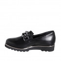 Chaussure fermée pour femmes avec elastiques, chaine et semelle amovible en cuir noir talon compensé 3 - Pointures disponibles:  32, 35, 42, 43, 45