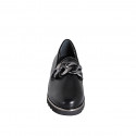 Chaussure fermée pour femmes avec elastiques, chaine et semelle amovible en cuir noir talon compensé 3 - Pointures disponibles:  32, 35, 42, 43, 45