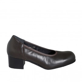 Décolleté da donna con plantare estraibile ed elastico in pelle marrone scuro tacco 4 - Misure disponibili: 32, 33, 35, 42, 43, 45