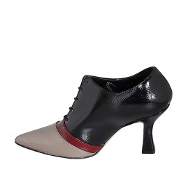 Zapato puntiagudo con cordones en charol negro, beis y granata tacon 7 - Tallas disponibles:  31, 32, 33, 35, 42, 43, 44 2