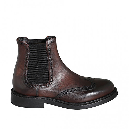 Botin con elasticos y punta de ala para hombre en piel marron oscuro - Tallas disponibles:  37, 38, 46, 48, 51, 52, 53, 54