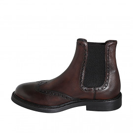 Men's ankle boot with elastic bands and wingtip in dark brown leather - Available sizes:  37, 38, 46, 48, 50, 51, 52, 53, 54 2