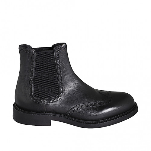 Bottine avec élastiques et bout golf pour hommes en cuir noir - Pointures disponibles:  37, 38, 46, 48, 50, 51, 52, 53, 54