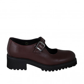 Decolté Mary Jane da donna in pelle bordeaux tacco 5 - Misure disponibili: 35, 42, 46