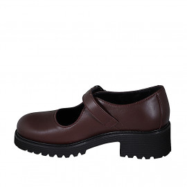 Escarpins Mary Jane pour femme en cuir bordeaux talon 5 - Pointures disponibles:  35, 42, 45, 46 2